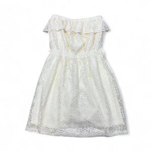 2000s Y2K No Boundaries Lace Boho Mini Dress Cream Strapless‎ Small With Ruffle